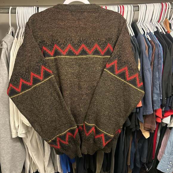 Vintage 80s Sweater Graphix Geometric Knit Crewneck Brown Red Size L - Picture 3 of 3